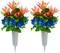 Set of 2 Artificial Orange Lily Cemetery Bouquets with Vases for Grave and Headstone Decoration